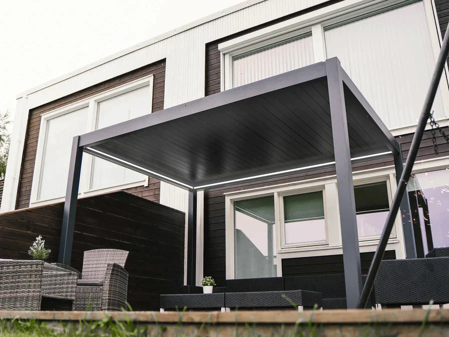 Pérgola de lamas de 3x4 metros - una tendencia popular