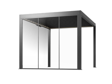 Pergola con cierre de cristal en panel fijo