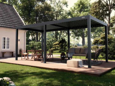 Foto de una pérgola 3x6 Gris Antracita
 auto soportante en un patio en un día de sol