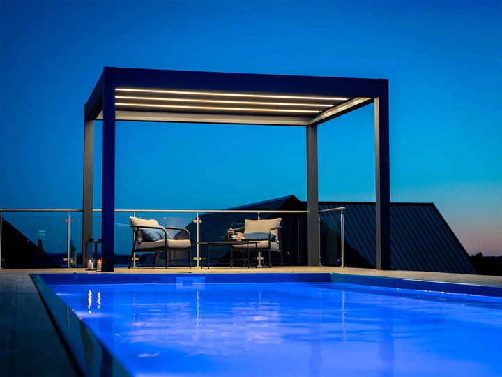 pergola-bioclimatica-pergolux-auto-soportante-skydance-s2-gris-antracita-iluminada