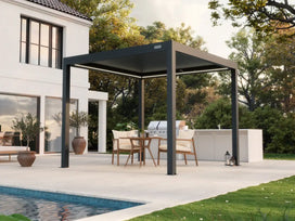 Foto de una pérgola 3x3 Gris Antracita auto soportante en un patio en un día de sol