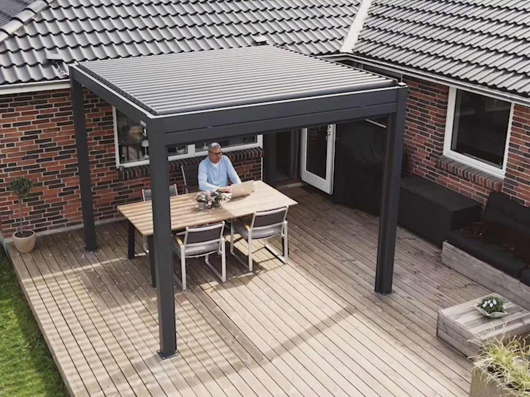 pergola-bioclimatica-pergolux-auto-soportante-pergola-s1-gris-antracita-3x3-video